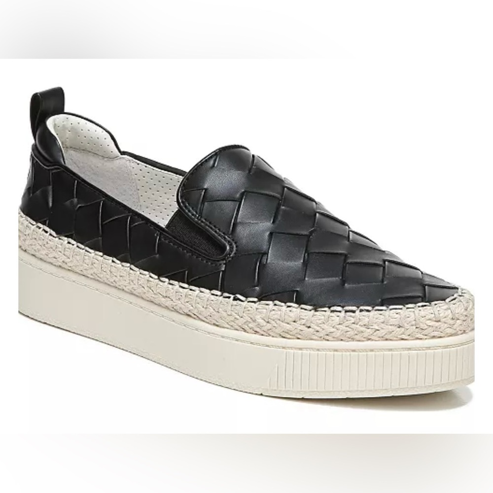 Franco Sarto Homer-3 slip-on sneakers loafers flats black weave espadrille‎ 9
